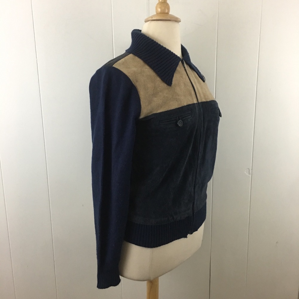 Vintage Unisex Knit Leather Shacket XL Men’s Women’s Zip Up Sweater Jacket - Picture 5 of 10